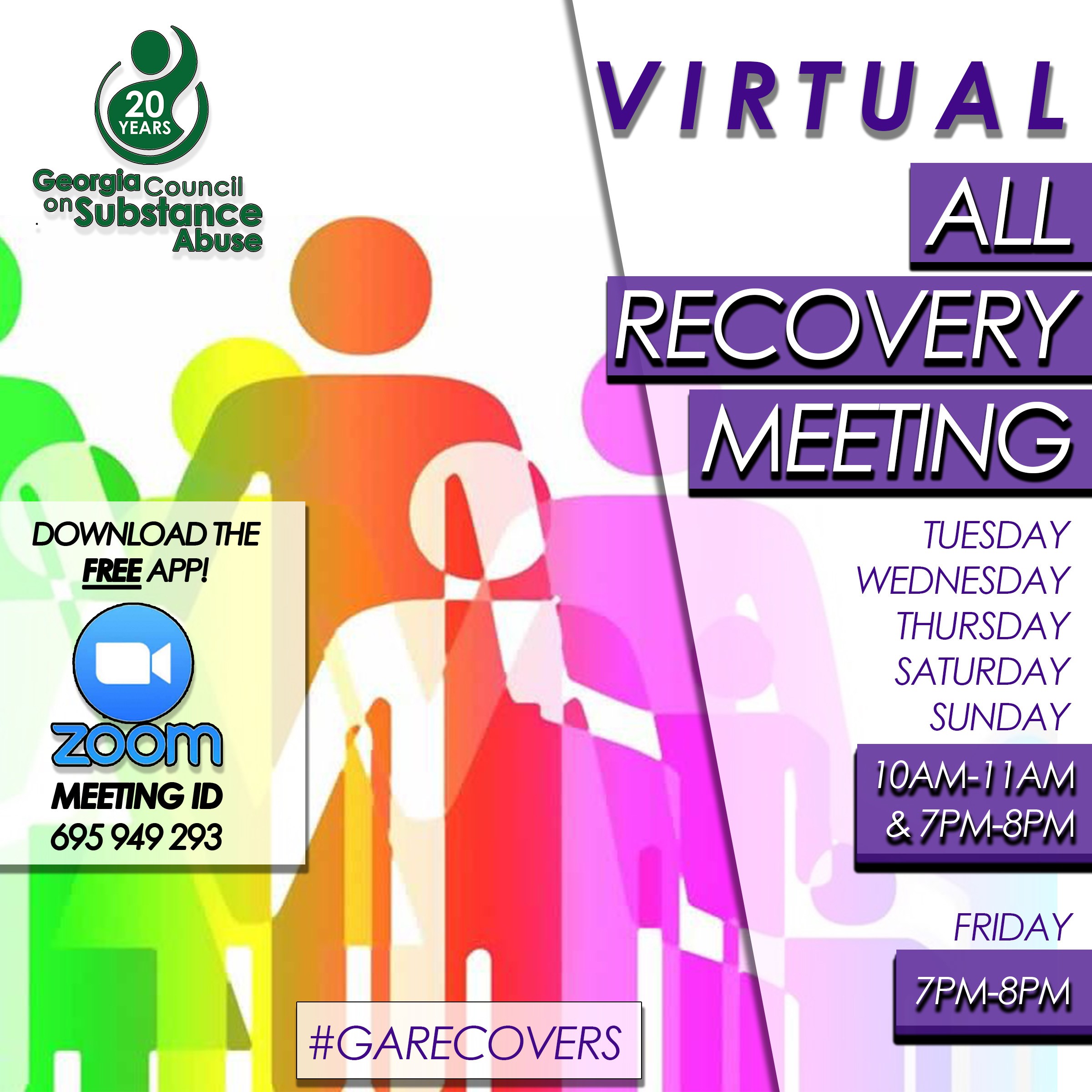 GCSA: Expanded Schedule Virtual All Recovery Meetings #GARecovers